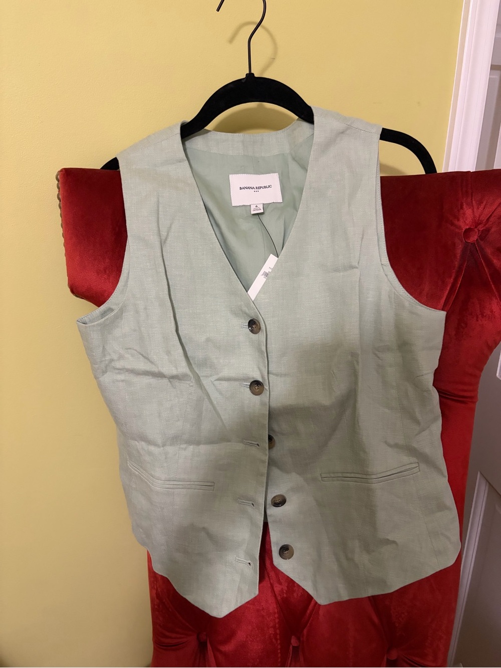 NWT 2piece Banana Republic Light Sage Green Linen Vest and Wide-leg pants
